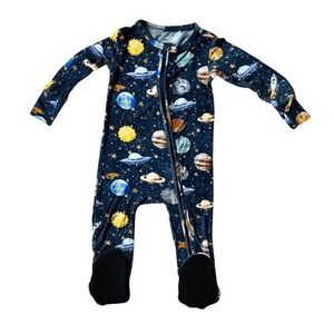 Posh Peanut Bamboo Planets Space Cosmic Galaxy Blue Footie 12-18 months Babycore